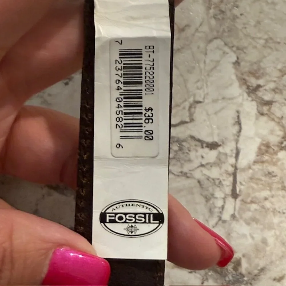 Fossil Skinny Belt Brown Leather‎ Womens S Ornate Silver Metal Buckle and Keeper